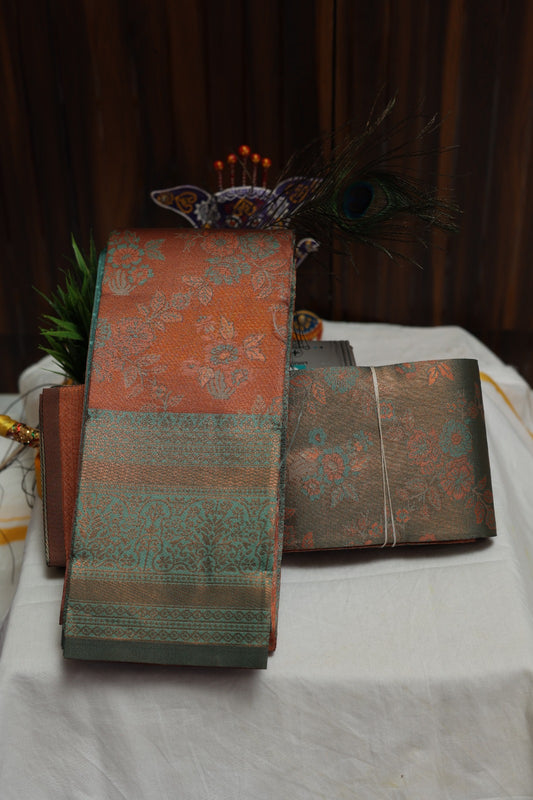 Copper & Seafoam Green Semi silk saree