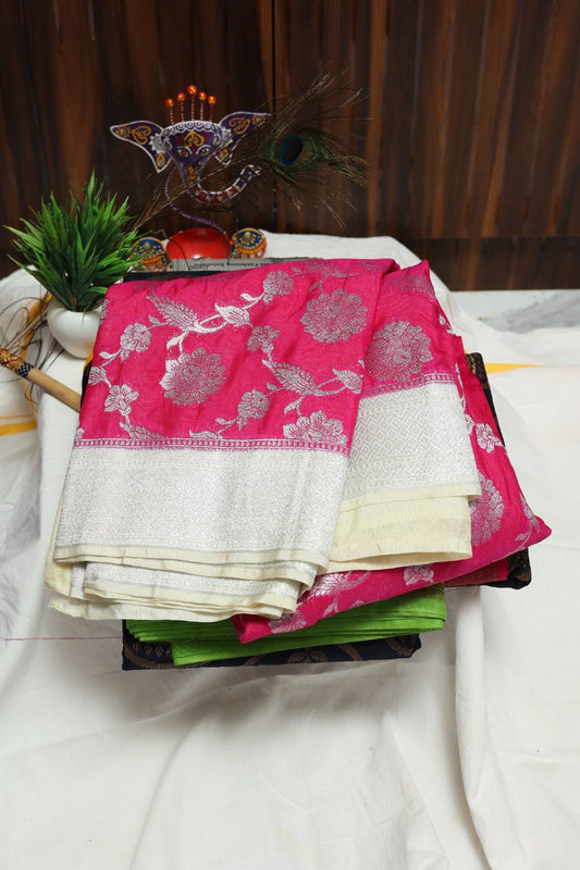 Pink with White Soft Banarasii Khattansilk