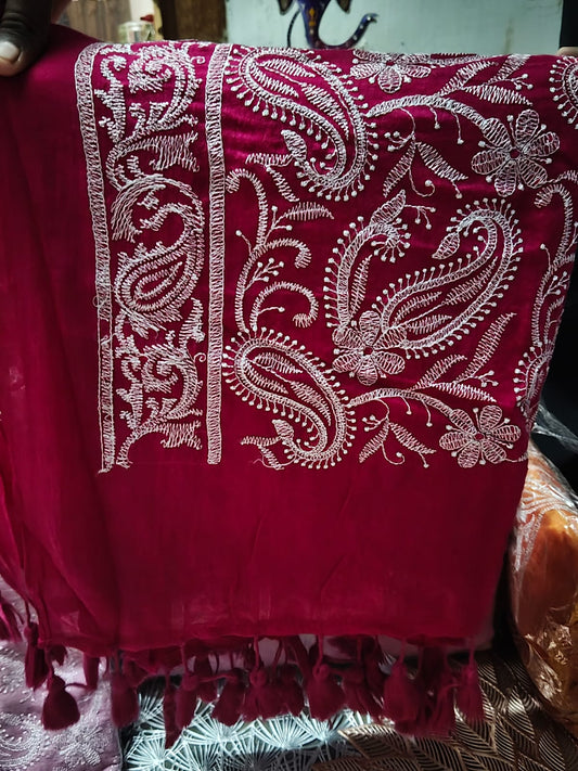 Pure Mulmulcotton embroidery saree